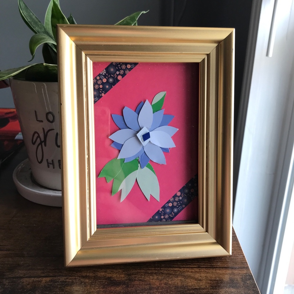 Upcycled Handmade Pink and Purple Floral Picture in Frame